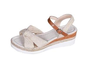 Women Straw Wedge Platform Walking Sandals, Women Adjustable Buttons Beach Slides, Thick-Soled Lace-Up Sandals, Non-Slip Breathable Hiking Shoes for Long Distance Hiking And Climbing