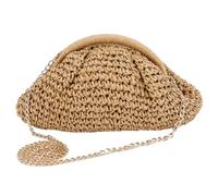 Women Straw Woven Bag Chain Strap Fashion Shoulder Bag Large Capacity Weaving Satchel Bag Solid Color for Outdoor Travel