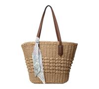 Women Straw Woven Tote Bag Large Capacity Summer Beach Bag Casual Boho Faux Raffia Shoulder Bag with PU Leather Handles for Holiday Travel Shopping