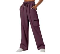 Women Stretch Wide Leg Cargo Trousers Elasticated High Waisted Sweatpants With Multiple Solid Color Drawstring Tracksuit Bottoms Lightweight Baggy Joggers Flared Bootcut Combat Pants Y2K Streetwear