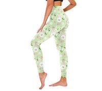 Women Stretchy Pants Easter Eggs Gym Fitness Tights Bunny Printed Workout Leggings Easter Rabbits Slim Tights Trousers Gym Leggings Stretchy Pants Bunny Eggs Print Trousers (Green, S)
