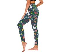 Women Stretchy Pants Easter Eggs Gym Fitness Tights Bunny Printed Workout Leggings Easter Rabbits Slim Tights Trousers Gym Leggings Stretchy Pants Bunny Eggs Print Trousers (Army Green, M)