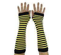 Women Striped Long Fingerless Warm Gloves, Winter Arm Warmers For Punk Rock/Cosplay/Goth Party WM-S-G5 (Yellow and Black Striped/bee Striped)