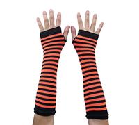 AUSUAYA Women Striped Long Fingerless Warm Gloves, Winter Arm Warmers For Punk Rock/Cosplay/Goth Party WM-S-G5 (Black and Orange Striped)