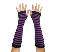 Women Striped Long Fingerless Warm Gloves, Winter Arm Warmers For Punk Rock/Cosplay/Goth Party WM-S-G5 (Black and Purple Striped)