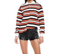 Women Striped Oversized Polo Shirt Long Sleeve Lapel Collar Pullover Sweater Color Block Rugby Sweatshirt