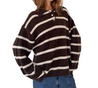 Women Striped Oversized Polo Shirt Long Sleeve Lapel Collar Pullover Sweater Color Block Rugby Sweatshirt