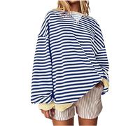 Women Striped Oversized Sweatshirt Color Block Long Sleeve Shirt Crew Neck Casual Loose Pullover Y2K Top Women Oversized Striped Sweatshirts Pullover Shirt Warehouse Clearance Essentials Sweatshirts