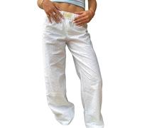 DSAoTeng Women Striped Pants Elastic High Waist Loose Wide Leg Pants-Fashion Casual Drawstring Boxer Streetwear Sweatpants Bottoms (White,S)