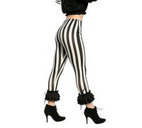 Women Striped Ruffle Leggings Elastic Waist Gothic Pirate Costume Pants | Halloween Pirate Capri Leggings,Black and White Stripes Ruffle Leggings,Halloween Goth Stripe Bloomers