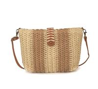 Women Striped Straw Crossbody Bags Lightweight Shoulder Bag Large Capacity Beach Woven Purses Adjustable Strap for Travel Shopping Work Daily Use (Khaki)