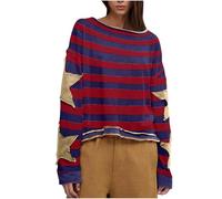 Women Striped Sweatshirt Clearance Ladies Long Sleeve Crew Neck Oversized Star Sweatshirt Casual Color Block Loose Pullover Jumpers Y2K Shirt Tops Cute Teen Girls Trendy Clothes S-XXL Today's Deals