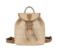 Women Striped Woven Backpack Lightweight & Portable Schoolbags Handmade Rucksack with Flap Design for Shopping Holiday Parties Commute Daily Use (Khaki)