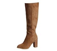 Women Suede Long Boots Winter Fashionable Over Knee Long Boots with Block Heel Stretch Fit High Boots for Women Girls Winter,Easy to Put n32 Khaki
