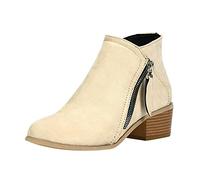 Women Suede Low Block Heel Cowboy Boots, Women Ankle Booties Double Zipper, Slip On Mid Calf Booties With Zipper, Wear Resistant Anti Scratch Upper Shoes for Ranch Labor, Farm Yard Work