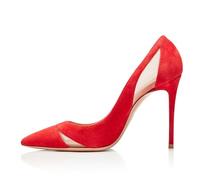Women Suede Pointed Toe High Heel Pumps Elegant Comfortable Mesh Closed Toe Stiletto Heel Sexy Slip On Dress Shoes for Office Work Party,Red,5 UK