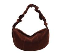 Women Suede Ruched Crescent Bag Multi-pocket Crossbody Purse Small Tote