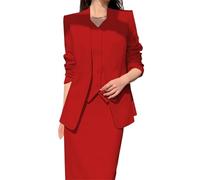 Women Suit Coat Skirt Set Business Attire Women's Formal Style 2-piece Long Sleeve High Waist A-line Midi for Office Red XXL
