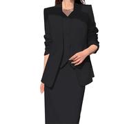 Women Suit Coat Skirt Set Business Attire Women's Formal Style 2-piece Long Sleeve High Waist A-line Midi for Office Black XL