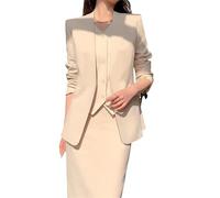 Women Suit Coat Skirt Set Business Attire Women's Formal Style 2-piece Long Sleeve High Waist A-line Midi for Office Beige XXL