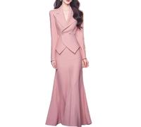 Women Suits Two Piece Sets Fashion Notched Collar Long Sleeve Slim Blazer Jacket + Long Skirt Office Lady