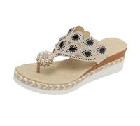Women Summer Arch Support Platform Sandals Slope Heel Flops Women's Summer European And American Ethnic Style Height Increasing Casual Sandals Flat White for Womens Sandles (Black,7.5)