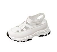 Women Summer Arch Support Platform Sandals Women's New Summer Sports Casual Comfortable Openwork Retro Chunky Heel Sandals Pale Blue for Ladies Sandles Size 5 (White,7.5)