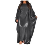 Women Summer Batwing Sleeve Satin Abaya Islam Muslim Maxi Dress Kaftan Chiffon Hijab (Satin-Black #1, One Size)