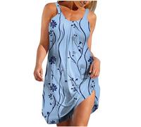 Women Summer Beach Dress Boho Casual V Neck Sleeveless Dresses Floral Print Loose Holiday Sundress Ladies Casual Tank Beach Cover Up A-line Swing Flowy Mini Dress UK Size 8-16
