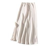 Women Summer Beige Long Trends High Waist Maxi Rayon Silk Pencil Side Slit Satin Skirts Beige L