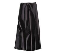 Women Summer Beige Long Trends High Waist Maxi Rayon Silk Pencil Side Slit Satin Skirts Black L