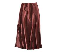 Women Summer Beige Long Trends High Waist Maxi Rayon Silk Pencil Side Slit Satin Skirts Chocolate L