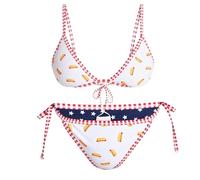 Women Summer Bikini Set Triangles Halters Top Low Rises String Bottom Print Reversible Bikinis Swimwear 4th of July Hotdog Bikini 2-in-1 Swinsuit White S