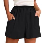 Women Summer Casual Shorts Drawstring Elastic High Waisted Wide Leg Cute Dressy Beach Shorts 2026 Fashion Vacation Outfits Lightweight Pants with Pockets Black