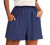 Women Summer Casual Shorts Drawstring Elastic High Waisted Wide Leg Cute Dressy Beach Shorts 2048 Fashion Vacation Outfits Lightweight Pants with Pockets Navy