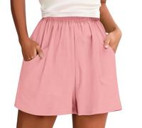 Women Summer Casual Shorts Drawstring Elastic High Waisted Wide Leg Cute Dressy Beach Shorts 2052 Fashion Vacation Outfits Lightweight Pants with Pockets Pink