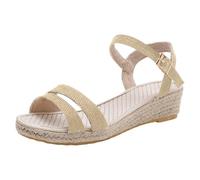 Women Summer Comfortable Linen Sandals Braided Edge Open Toe Double Strap Front Ankle Strap Adjustable Buckle | Casual Bohemian Style Sandals for Going Out Holiday, 01 Beige, 7 UK
