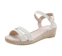 Women Summer Comfortable Linen Wedge Sole Braided Edge Open Toe Double Front Strap Ankle Strap Adjustable Buckle Sandals Casual Bohemian Style for Going Out Vacation, 01 White, 4 UK