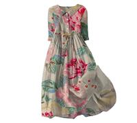 Women Summer Daisy Print Dresses Lapel mid-Sleeve Dresses Fashion lace-up Loose Casual Dresses Lounge Soft Summer Dresses for Women Casual Oversized Fashion Women Dresses Vacation Khaki