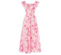 Women Summer Dress Ruffle Cap Sleeve Strap Front Split Floral Maxi Dresses for Wedding Graduation CL0213-07/Light Pink Floral XXL