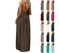 Women Summer Dresses Cami Lounge Dress Backless Solid Color Sleeveless House Dress Long Sundress with Back Tie Ladies Casual Maxi Loose Fit Beach Dresses Backless Cami Holiday Tunic Sundress S-5XL