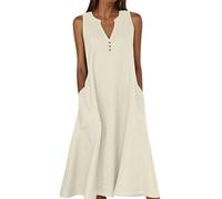 Women Summer Dresses Causal V-Neck Button Short Sleeve Vacation Floral Fashion Elegant Beach Boho Printing Dress with Pockets Ladies Maxi Holiday Party Club Sundress Plus Size Clothing S-3XL A White