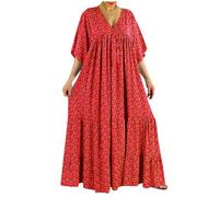 Women Summer Dresses UK Plus Size Bohemian Maxi Dress Half Sleeve V Neck Boho Dress Baggy Casual Pleated Dress Vintage Floral Oversized Long Dresses Holiday Party Beach Sundress Sale Clearance