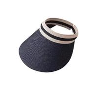 Women Summer Empty Straw Hat Outdoor Beach Sunscreen Visor Cap Female Handmade UV Protection Big Brim Sun Hats(Black)