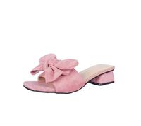 Women Summer Extra Wide Fit Low Heel Sandals Women's Summer Bow Colorful Velvet Open Toe Back Hollow Slope Heel Slippers Ladies Designer Sliders Slippers Womens Size 7.5 (Pink,6.5)