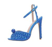 Women Summer Fish Mouth Slim Pearl Rhinestone Pumps Lh-2022-Blue 39
