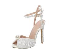 Women Summer Fish Mouth Slim Pearl Rhinestone Pumps Lh-2022-White 40