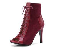 Women Summer High Heels Ankle Boots For Women Spring Peep Toe Lace Up Pumps Party Jazz Dance Shoes Suede Ladies Sandals,Red,38