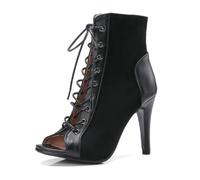 Women Summer High Heels Ankle Boots For Women Spring Peep Toe Lace Up Pumps Party Jazz Dance Shoes Suede Ladies Sandals,Black,35