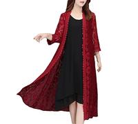 Women Summer Lace Cardigan Long Loose Mesh Shawl Hollow Knit Jacquard Solid Outwear